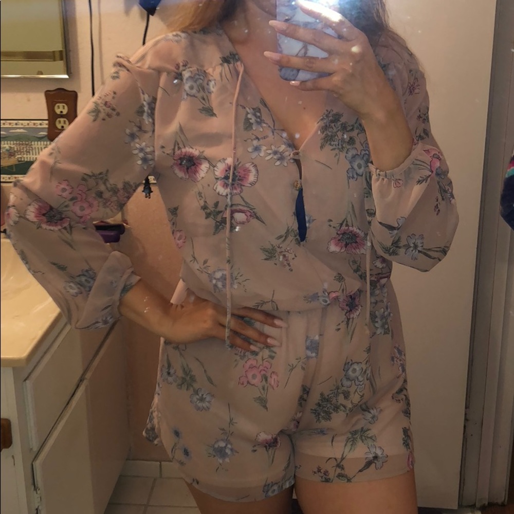 Pink floral romper